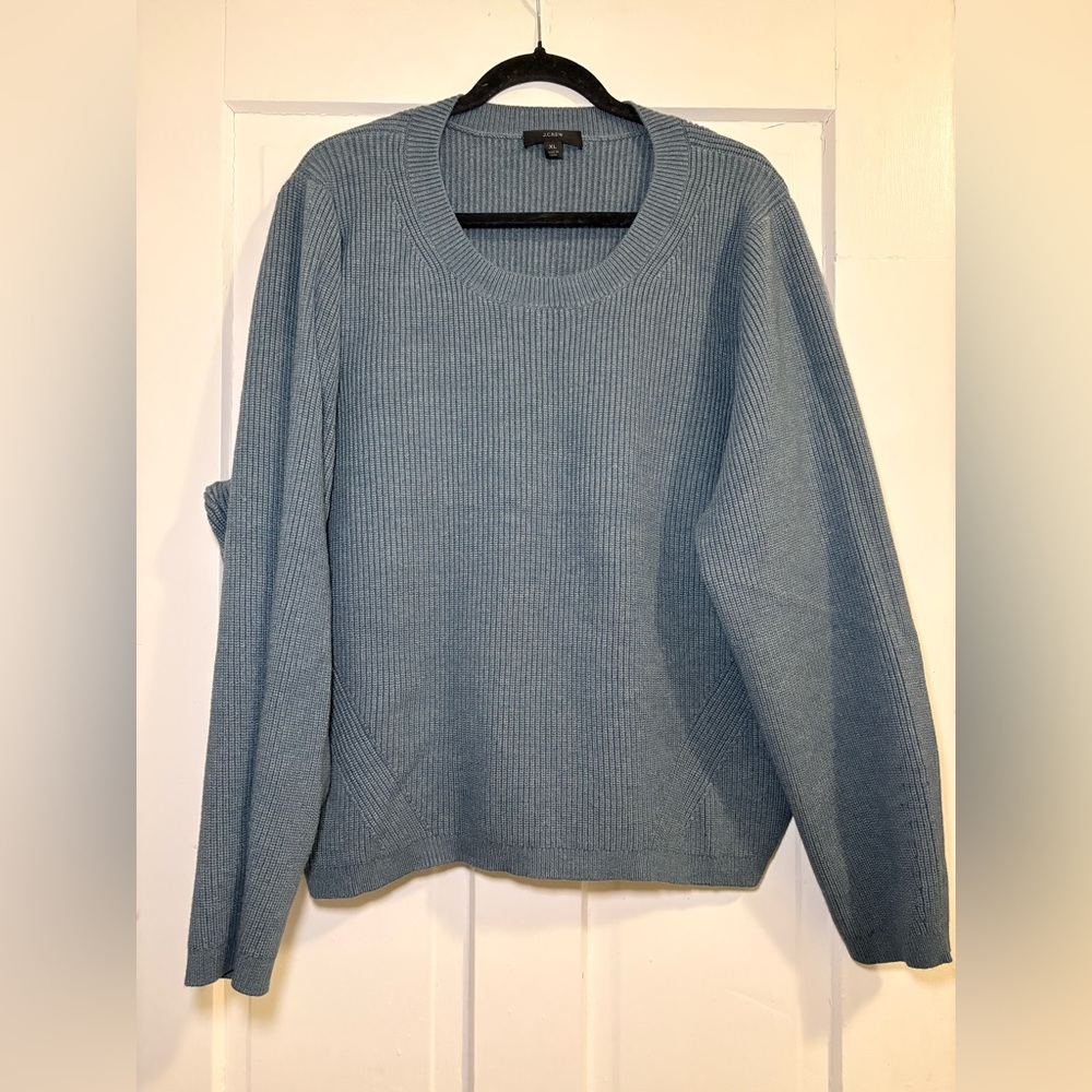 J. Crew xl ribbed stretch Crewneck sweater blue heavy knit basic